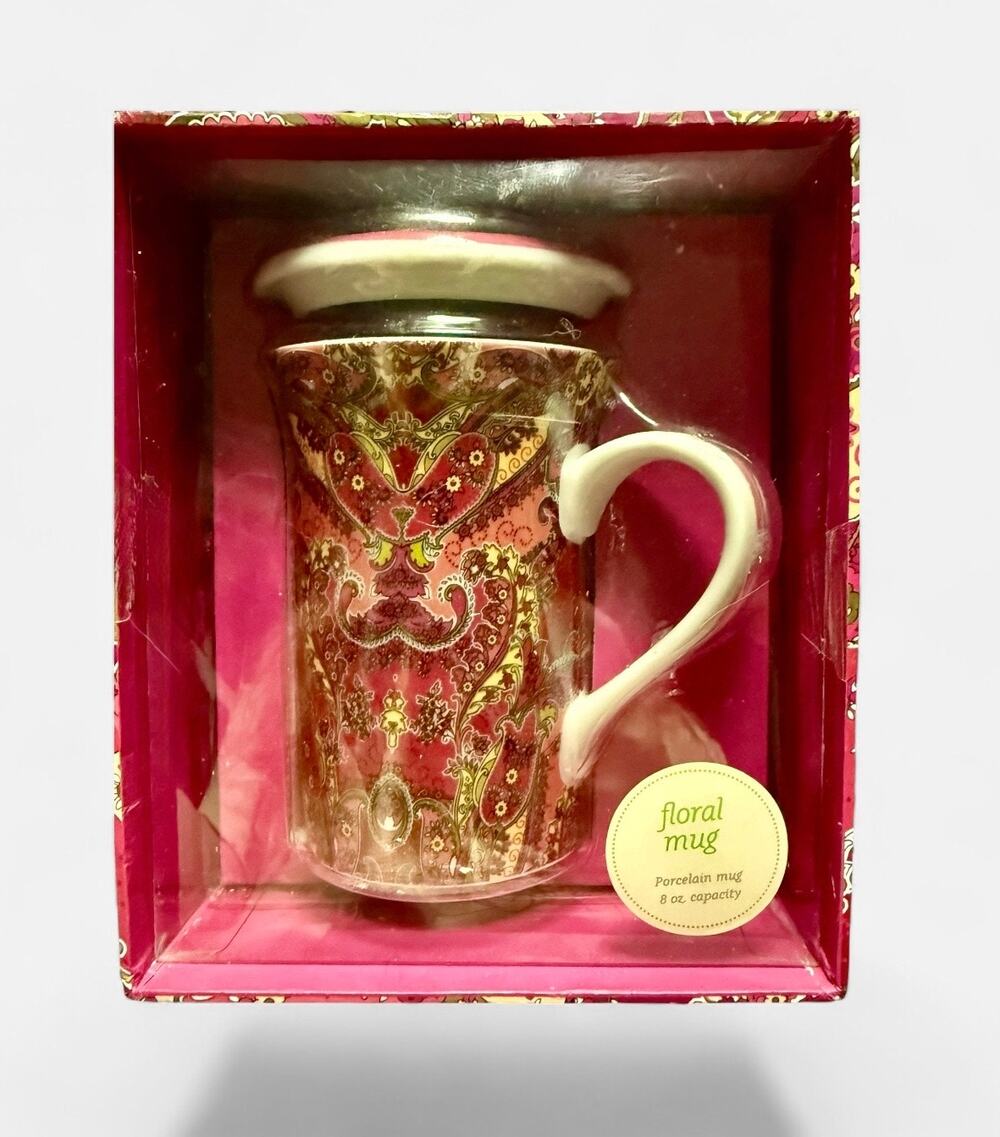 Barnes & Noble Chaimont Paisley Berry Mug w/Lid 8oz NIB